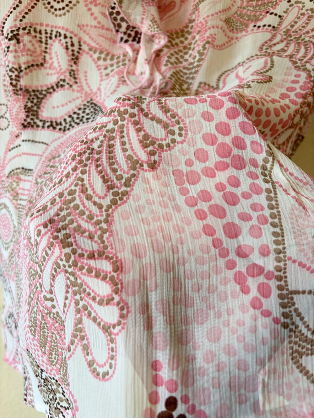 Cleo Petites Semi Sheer Pink Paisley Ruffle Blouse Y2K Romantic Fairycore Top - Picture 6 of 8